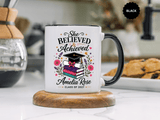 Personalized Graduation Mug for Her, She Believed and Achieved Coffee Cup, Custom Name Class of 2027 Gift, Floral Graduation Keepsake