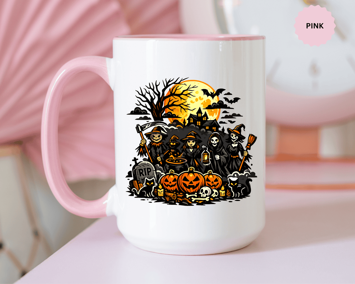 Halloween Witch Coffee Mug, Spooky Reaper and Pumpkin Cup, Gothic Horror Gift for Halloween Lover, Haunted House October Drinkware