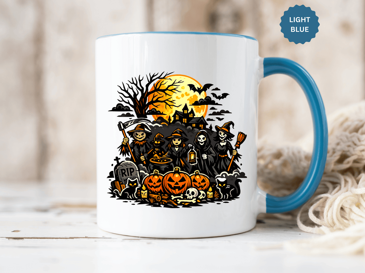 Halloween Witch Coffee Mug, Spooky Reaper and Pumpkin Cup, Gothic Horror Gift for Halloween Lover, Haunted House October Drinkware