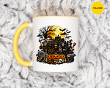 Halloween Witch Coffee Mug, Spooky Reaper and Pumpkin Cup, Gothic Horror Gift for Halloween Lover, Haunted House October Drinkware