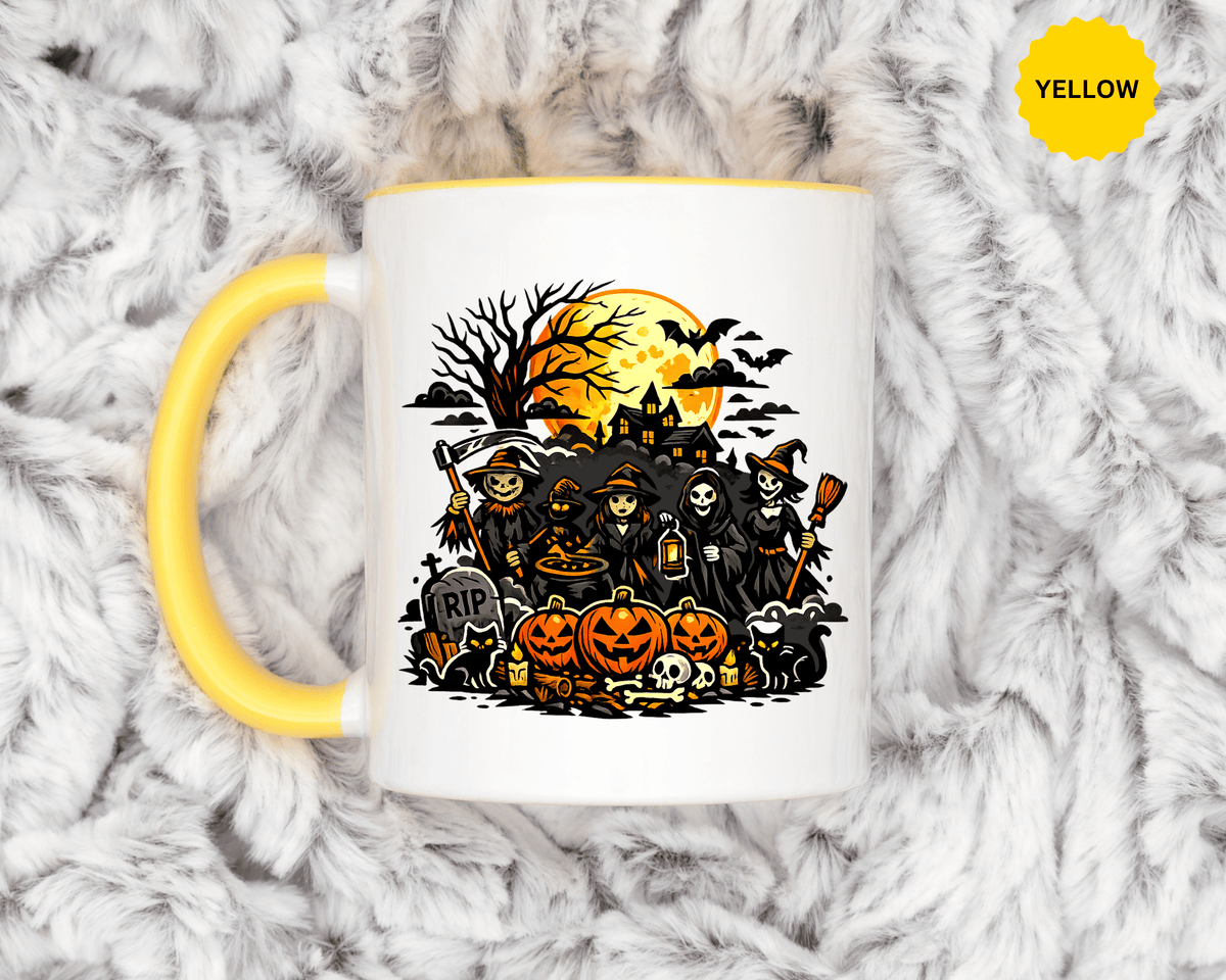 Halloween Witch Coffee Mug, Spooky Reaper and Pumpkin Cup, Gothic Horror Gift for Halloween Lover, Haunted House October Drinkware
