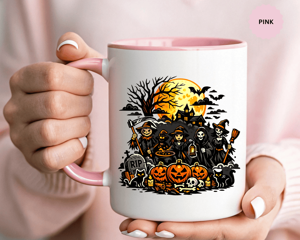 Halloween Witch Coffee Mug, Spooky Reaper and Pumpkin Cup, Gothic Horror Gift for Halloween Lover, Haunted House October Drinkware