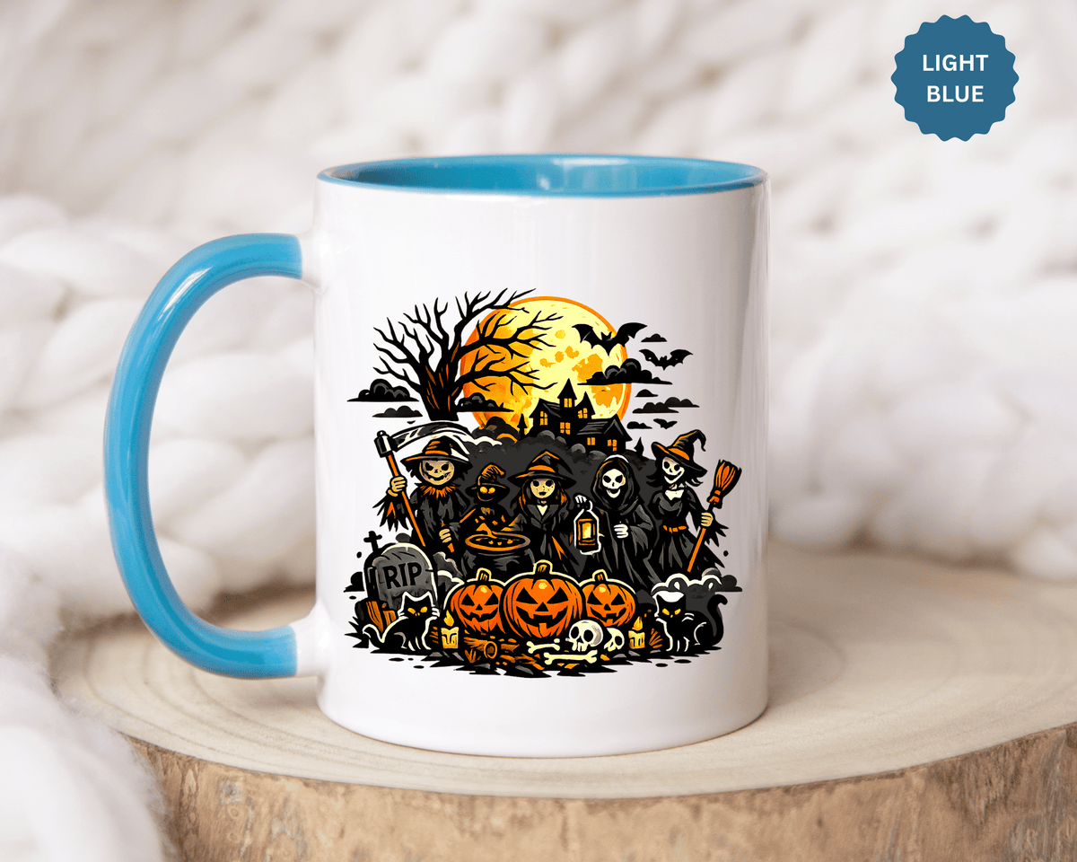 Halloween Witch Coffee Mug, Spooky Reaper and Pumpkin Cup, Gothic Horror Gift for Halloween Lover, Haunted House October Drinkware