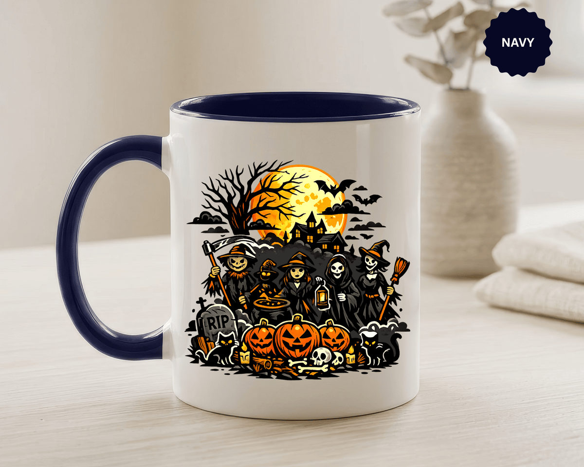 Halloween Witch Coffee Mug, Spooky Reaper and Pumpkin Cup, Gothic Horror Gift for Halloween Lover, Haunted House October Drinkware