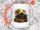 Halloween Witch Coffee Mug, Spooky Reaper and Pumpkin Cup, Gothic Horror Gift for Halloween Lover, Haunted House October Drinkware