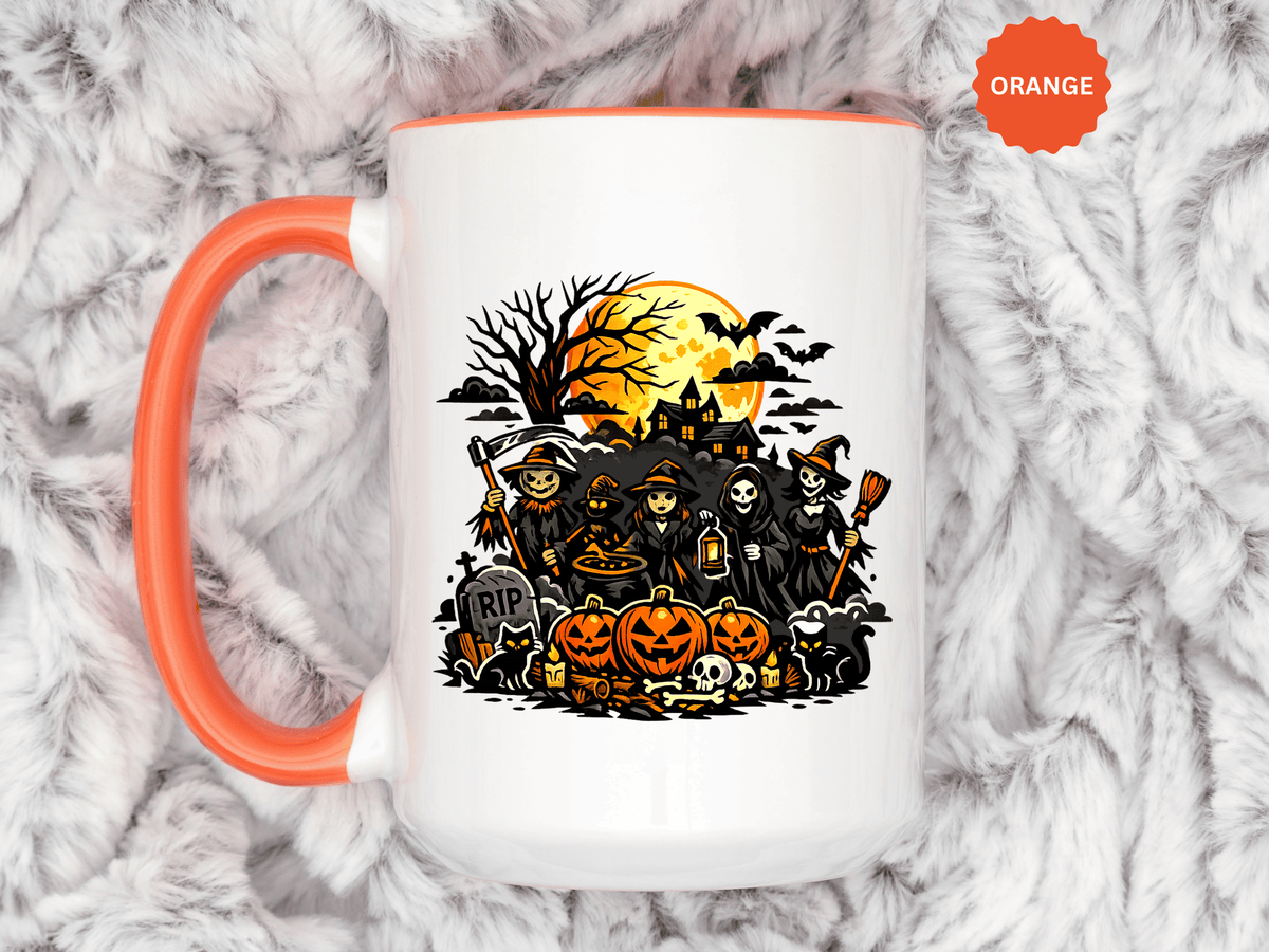Halloween Witch Coffee Mug, Spooky Reaper and Pumpkin Cup, Gothic Horror Gift for Halloween Lover, Haunted House October Drinkware