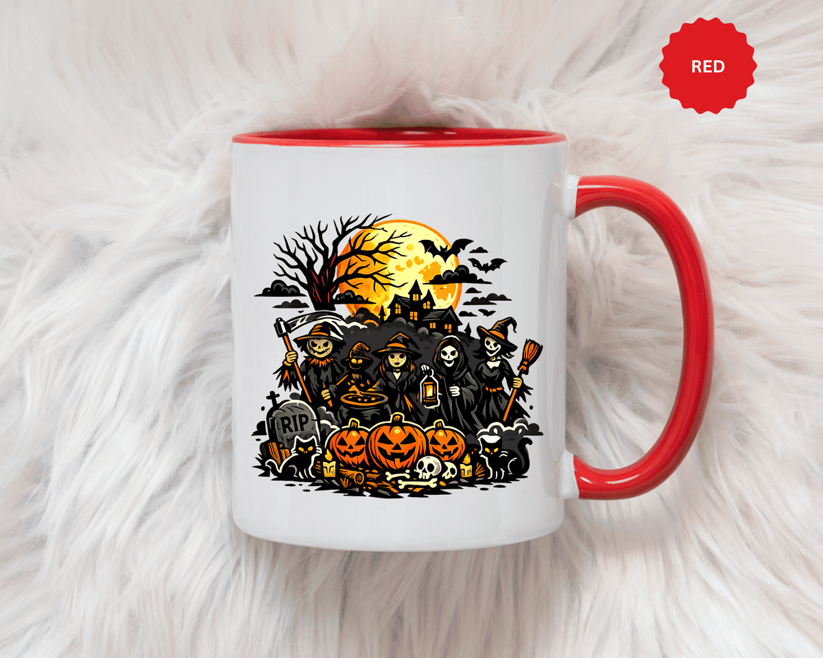 Halloween Witch Coffee Mug, Spooky Reaper and Pumpkin Cup, Gothic Horror Gift for Halloween Lover, Haunted House October Drinkware
