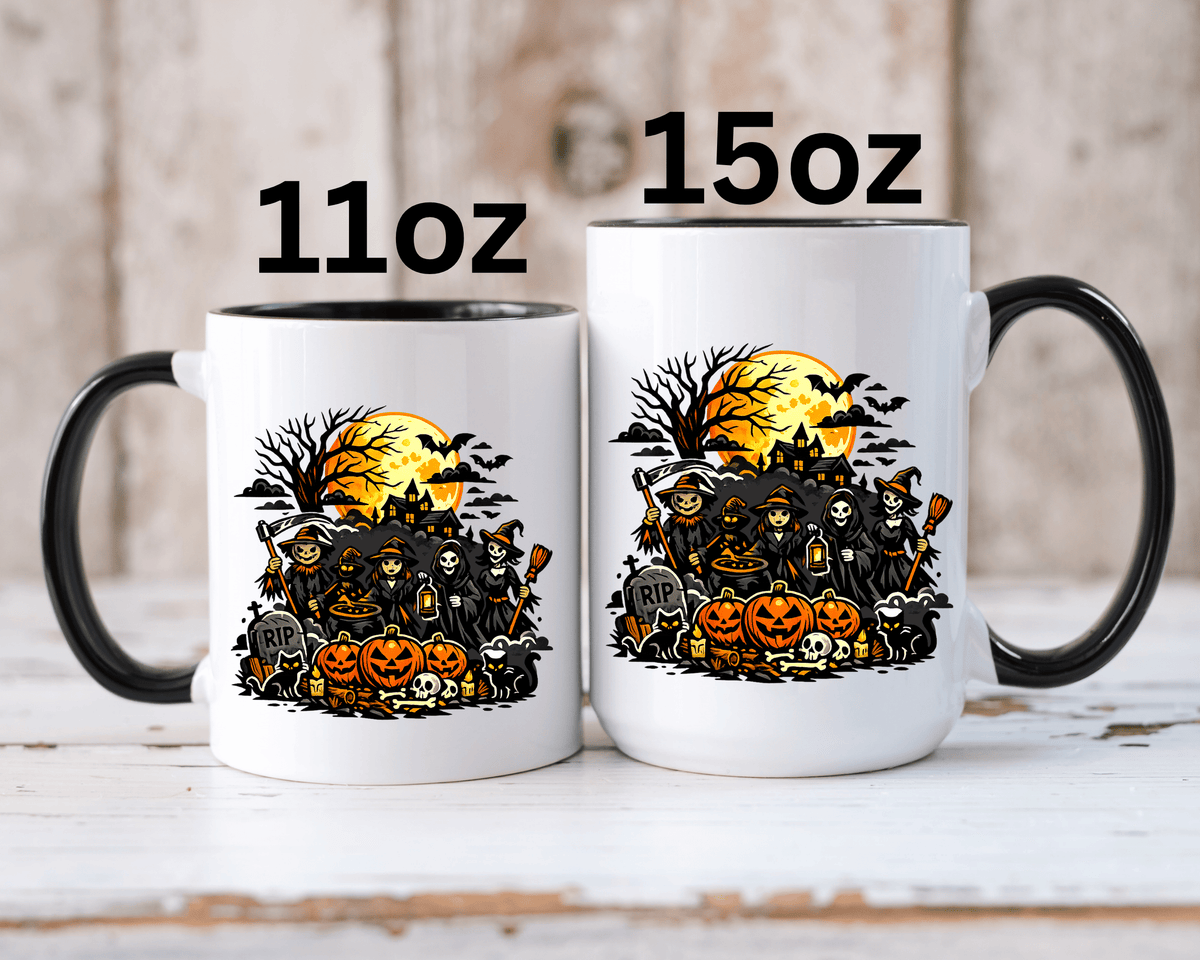 Halloween Witch Coffee Mug, Spooky Reaper and Pumpkin Cup, Gothic Horror Gift for Halloween Lover, Haunted House October Drinkware