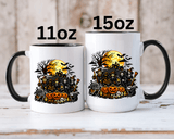 Halloween Witch Coffee Mug, Spooky Reaper and Pumpkin Cup, Gothic Horror Gift for Halloween Lover, Haunted House October Drinkware