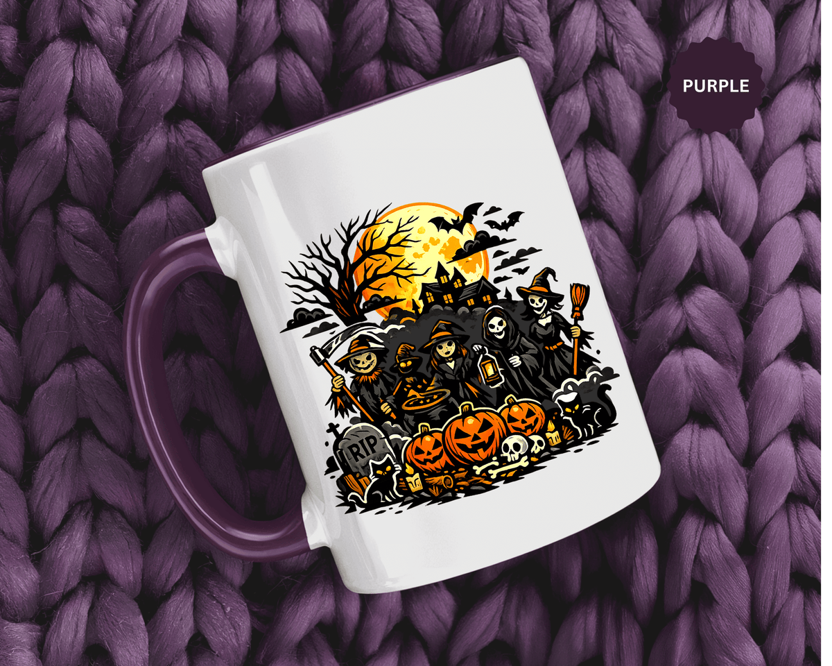 Halloween Witch Coffee Mug, Spooky Reaper and Pumpkin Cup, Gothic Horror Gift for Halloween Lover, Haunted House October Drinkware