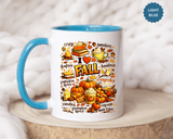 I Love Fall Coffee Mug, Cozy Autumn Pumpkin Spice Cup, Gift for Fall Lover, Book Reader, Teacher or Mom, Thanksgiving Kitchen Decor