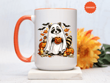 Cute Raccoon Halloween Mug, Ghost Costume Coffee Cup, Spooky Pumpkin Gift for Animal Lover, Fall Birthday or October Office Desk Decor