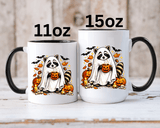Cute Raccoon Halloween Mug, Ghost Costume Coffee Cup, Spooky Pumpkin Gift for Animal Lover, Fall Birthday or October Office Desk Decor