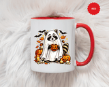Cute Raccoon Halloween Mug, Ghost Costume Coffee Cup, Spooky Pumpkin Gift for Animal Lover, Fall Birthday or October Office Desk Decor