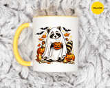Cute Raccoon Halloween Mug, Ghost Costume Coffee Cup, Spooky Pumpkin Gift for Animal Lover, Fall Birthday or October Office Desk Decor