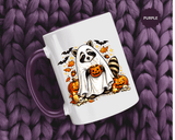 Cute Raccoon Halloween Mug, Ghost Costume Coffee Cup, Spooky Pumpkin Gift for Animal Lover, Fall Birthday or October Office Desk Decor