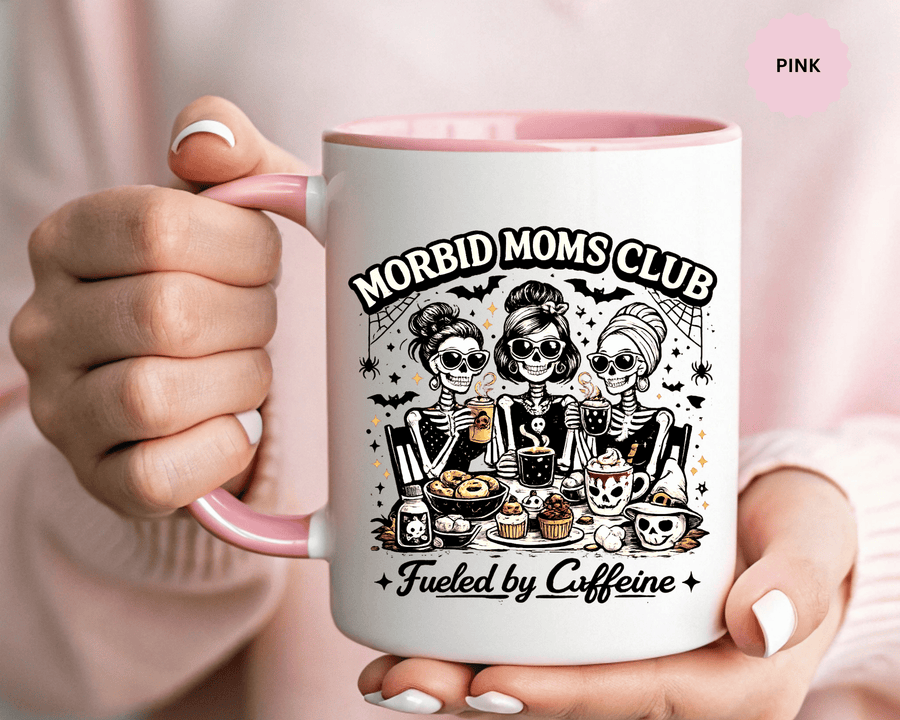 Morbid Moms Club Coffee Mug, Gothic Skeleton Mom Cup, Funny Halloween Gift for Mom Friends, Spooky Mama Birthday or Group Present for Her