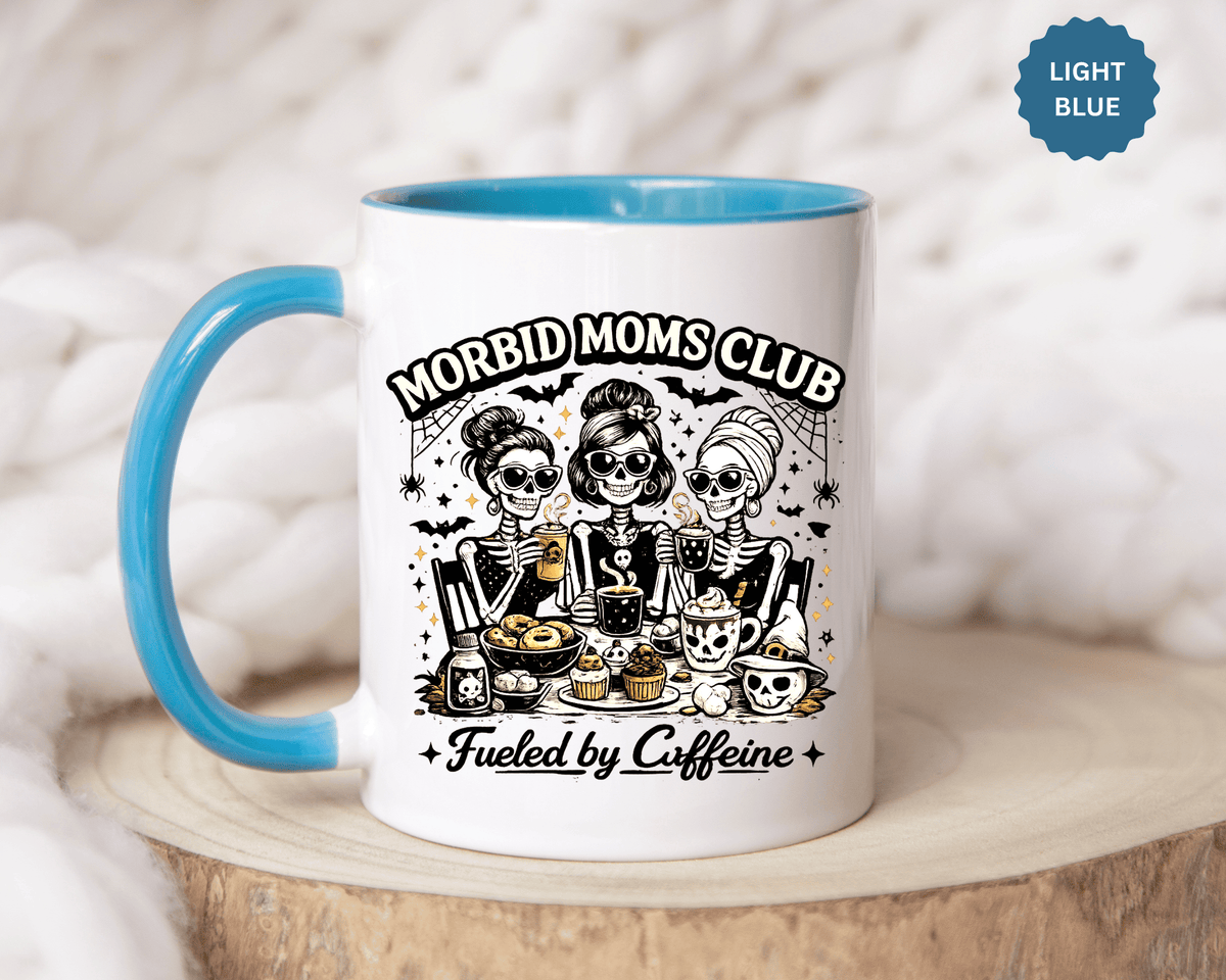 Morbid Moms Club Coffee Mug, Gothic Skeleton Mom Cup, Funny Halloween Gift for Mom Friends, Spooky Mama Birthday or Group Present for Her