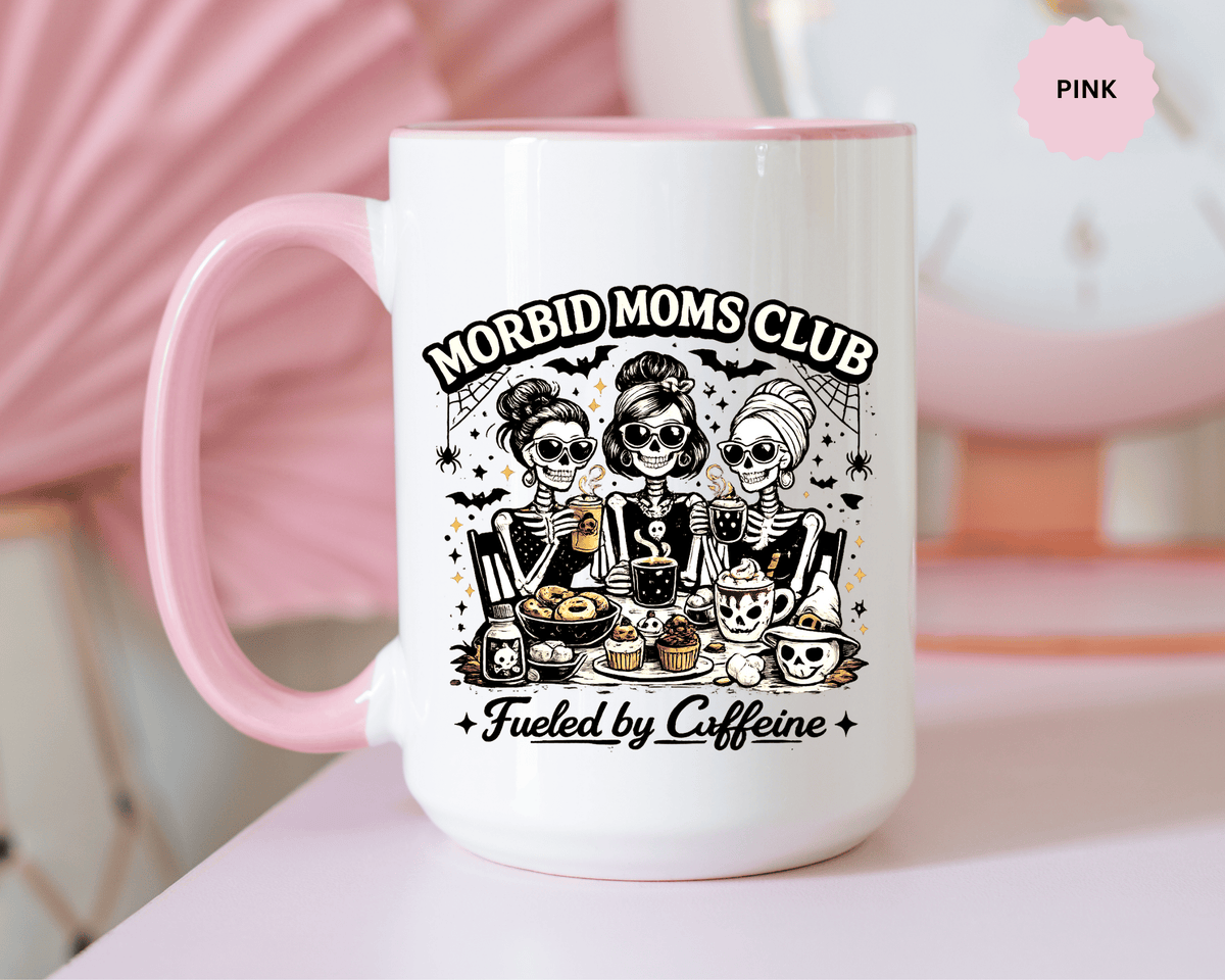 Morbid Moms Club Coffee Mug, Gothic Skeleton Mom Cup, Funny Halloween Gift for Mom Friends, Spooky Mama Birthday or Group Present for Her