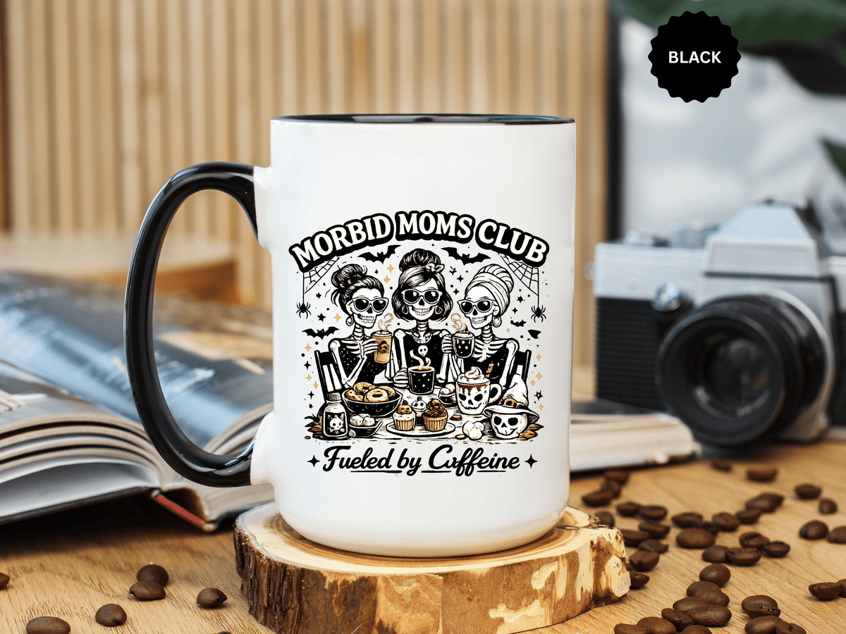 Morbid Moms Club Coffee Mug, Gothic Skeleton Mom Cup, Funny Halloween Gift for Mom Friends, Spooky Mama Birthday or Group Present for Her