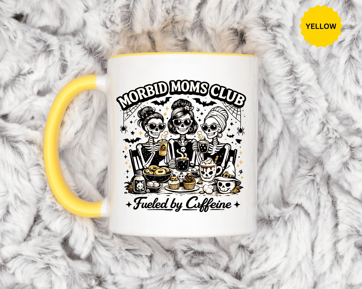 Morbid Moms Club Coffee Mug, Gothic Skeleton Mom Cup, Funny Halloween Gift for Mom Friends, Spooky Mama Birthday or Group Present for Her