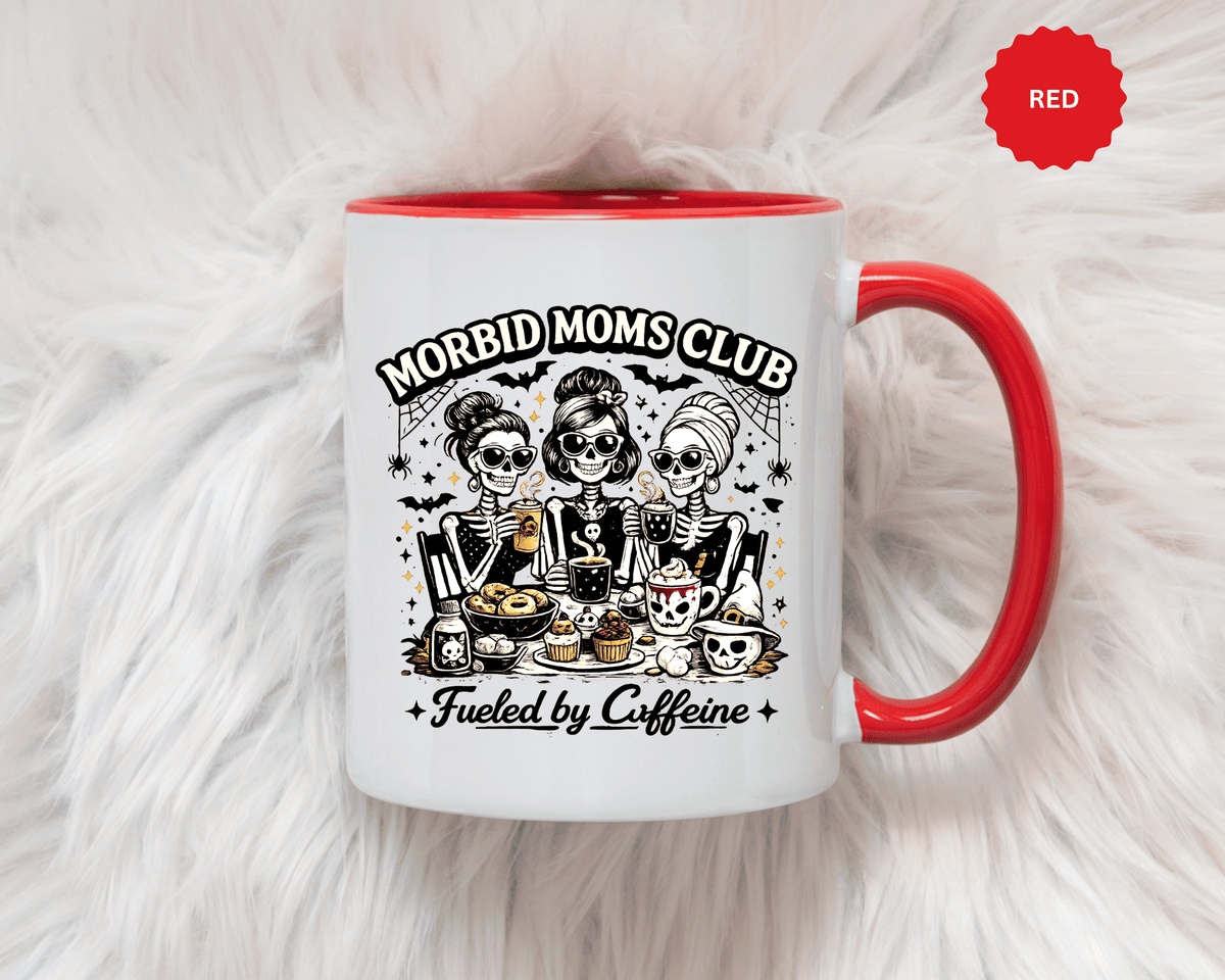 Morbid Moms Club Coffee Mug, Gothic Skeleton Mom Cup, Funny Halloween Gift for Mom Friends, Spooky Mama Birthday or Group Present for Her