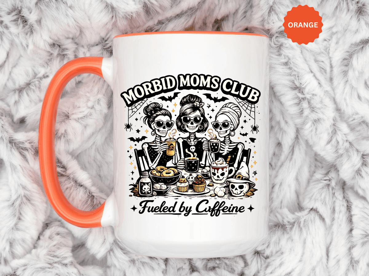 Morbid Moms Club Coffee Mug, Gothic Skeleton Mom Cup, Funny Halloween Gift for Mom Friends, Spooky Mama Birthday or Group Present for Her