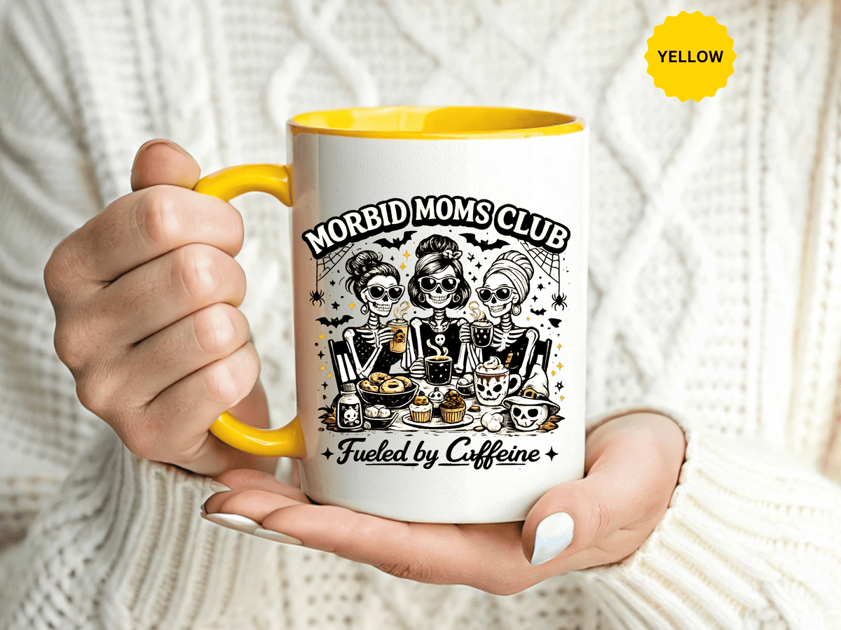 Morbid Moms Club Coffee Mug, Gothic Skeleton Mom Cup, Funny Halloween Gift for Mom Friends, Spooky Mama Birthday or Group Present for Her