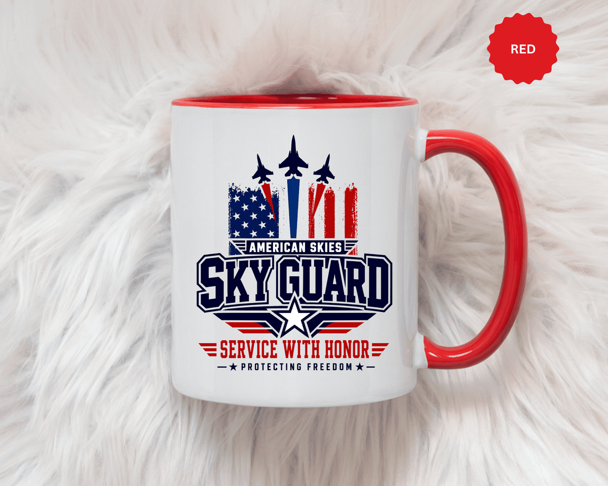 Military Aviation Coffee Mug, American Skies Skyguard Cup, Patriotic Fighter Jet Gift for Pilot, Veteran, Airman or Armed Forces Supporter