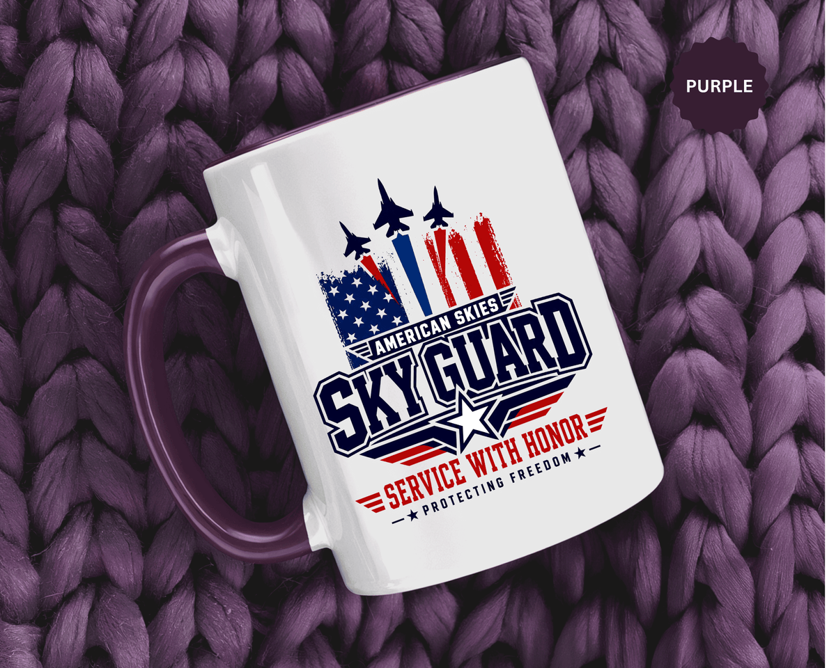 Military Aviation Coffee Mug, American Skies Skyguard Cup, Patriotic Fighter Jet Gift for Pilot, Veteran, Airman or Armed Forces Supporter
