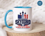 Military Aviation Coffee Mug, American Skies Skyguard Cup, Patriotic Fighter Jet Gift for Pilot, Veteran, Airman or Armed Forces Supporter