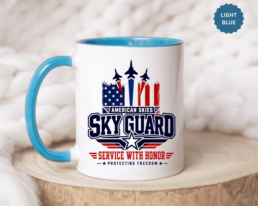 Military Aviation Coffee Mug, American Skies Skyguard Cup, Patriotic Fighter Jet Gift for Pilot, Veteran, Airman or Armed Forces Supporter