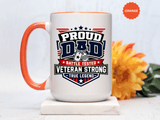 Proud Veteran Dad Coffee Mug, Battle Tested Veteran Strong Cup, Patriotic Military Gift for Father, Retired Soldier or True Legend