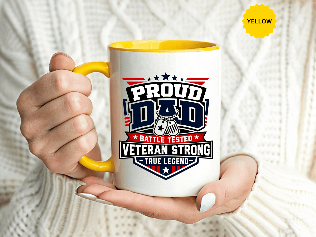 Proud Veteran Dad Coffee Mug, Battle Tested Veteran Strong Cup, Patriotic Military Gift for Father, Retired Soldier or True Legend