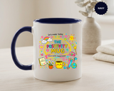 The Positivity Mug, Funny Sarcastic Office Gag Gift for Coworkers, Bright Doodle Aesthetic Motivational Coffee Cup with Orange Handle