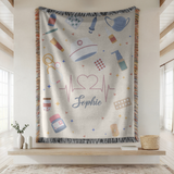 Personalized Nurse Blanket, Custom Name Medical Throw with Healthcare Symbols, Nurse Appreciation Gift, RN Graduation Keepsake