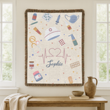 Personalized Nurse Blanket, Custom Name Medical Throw with Healthcare Symbols, Nurse Appreciation Gift, RN Graduation Keepsake