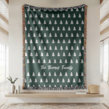 Personalized Family Christmas Blanket, Custom Last Name Pine Tree Throw for Cozy Winter Home Decor, Rustic Holiday Gift for Family