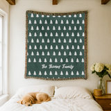 Personalized Family Christmas Blanket, Custom Last Name Pine Tree Throw for Cozy Winter Home Decor, Rustic Holiday Gift for Family
