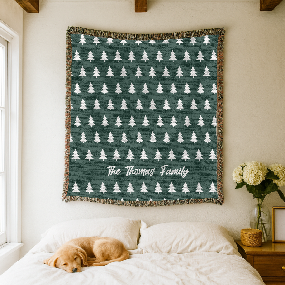 Personalized Family Christmas Blanket, Custom Last Name Pine Tree Throw for Cozy Winter Home Decor, Rustic Holiday Gift for Family