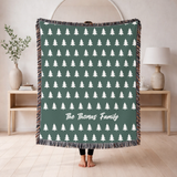 Personalized Family Christmas Blanket, Custom Last Name Pine Tree Throw for Cozy Winter Home Decor, Rustic Holiday Gift for Family