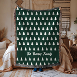 Personalized Family Christmas Blanket, Custom Last Name Pine Tree Throw for Cozy Winter Home Decor, Rustic Holiday Gift for Family