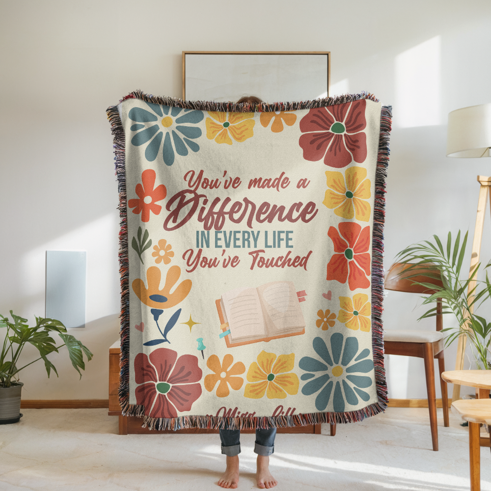 Personalized Teacher Appreciation Blanket, Custom Teacher Difference Throw, Floral Educator Gift, End of School Year Keepsake