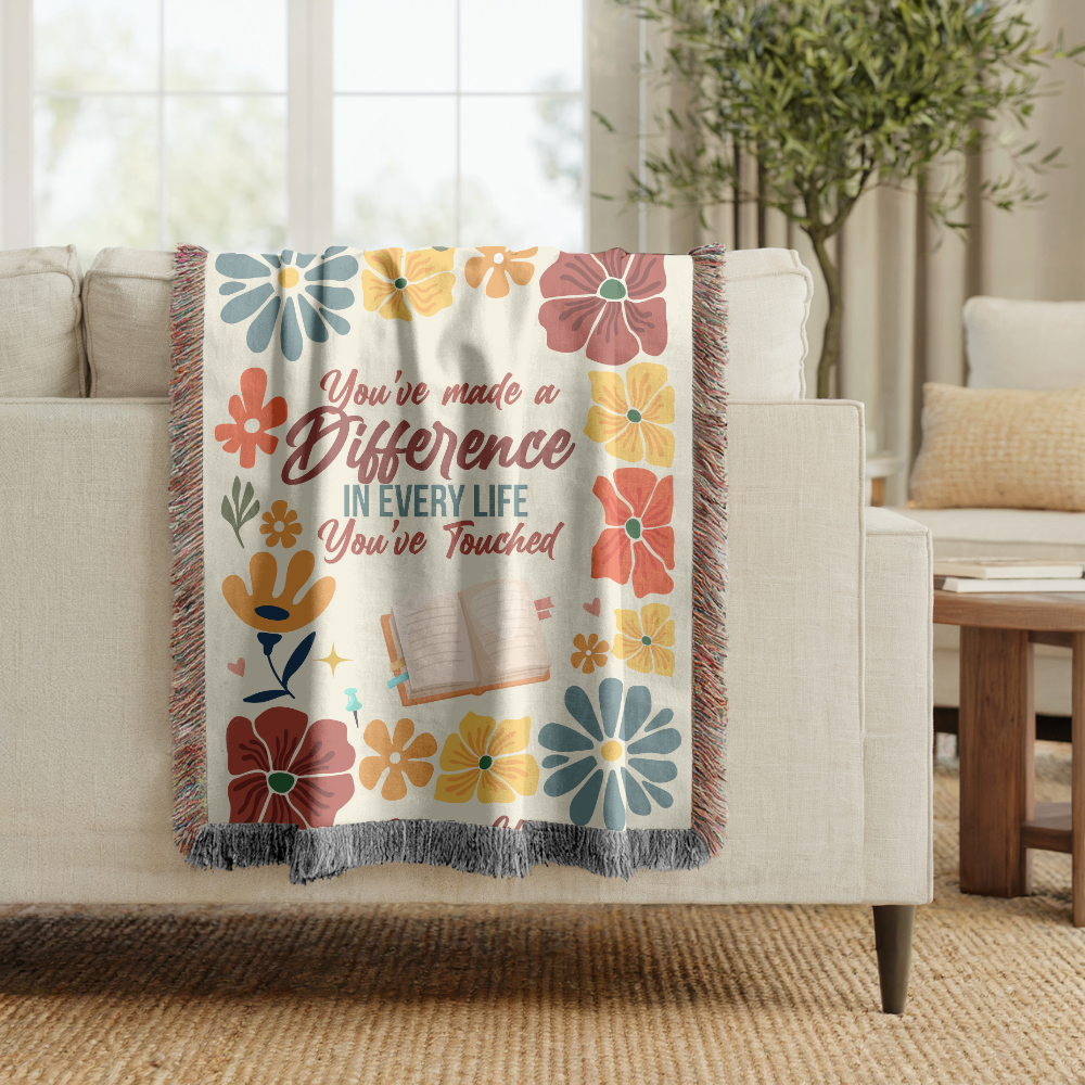 Personalized Teacher Appreciation Blanket, Custom Teacher Difference Throw, Floral Educator Gift, End of School Year Keepsake