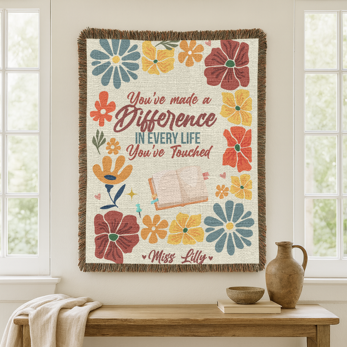 Personalized Teacher Appreciation Blanket, Custom Teacher Difference Throw, Floral Educator Gift, End of School Year Keepsake