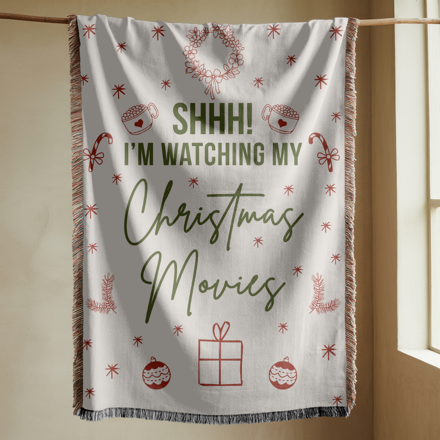 Christmas Movie Night Blanket, Funny Throw for Cozy Holiday Decor, Festive Winter Gift for Her