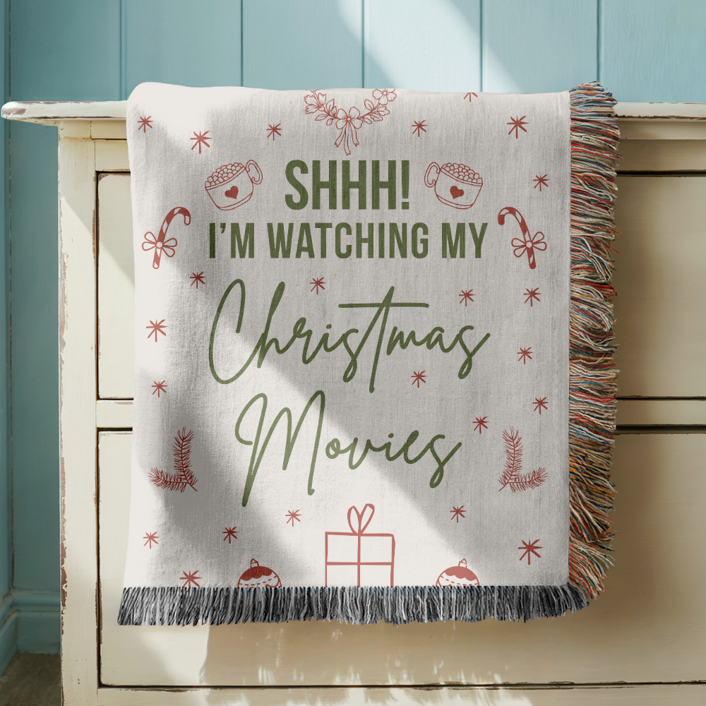 Christmas Movie Night Blanket, Funny Throw for Cozy Holiday Decor, Festive Winter Gift for Her