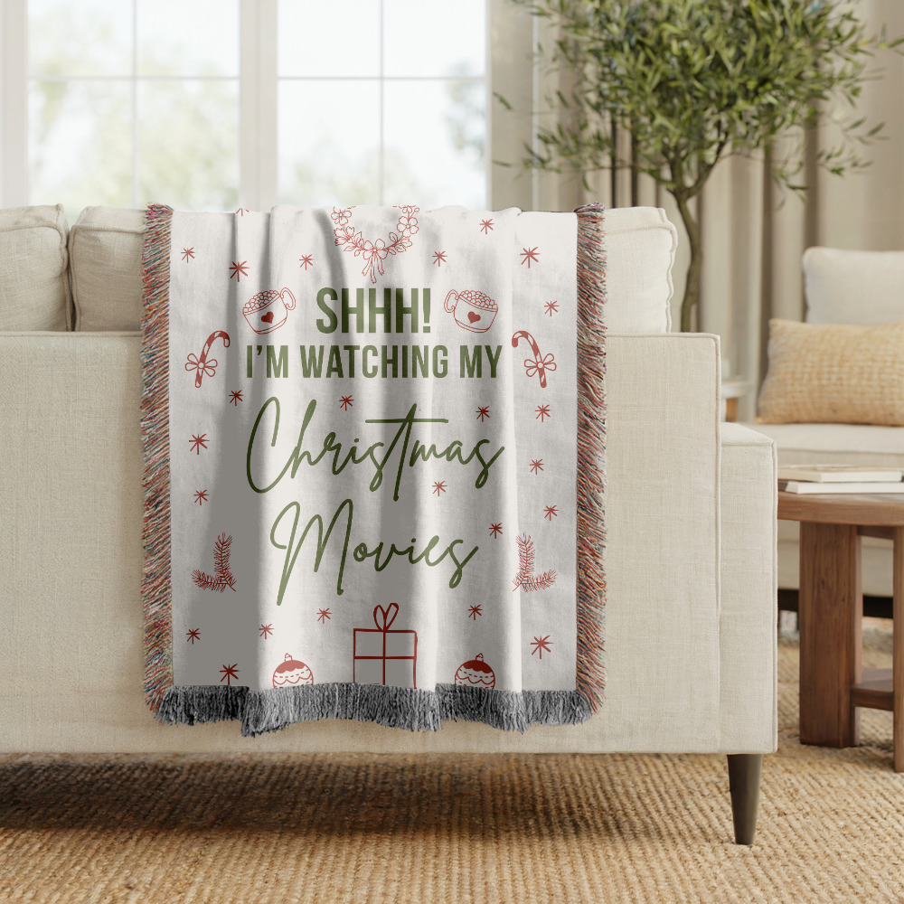 Christmas Movie Night Blanket, Funny Throw for Cozy Holiday Decor, Festive Winter Gift for Her
