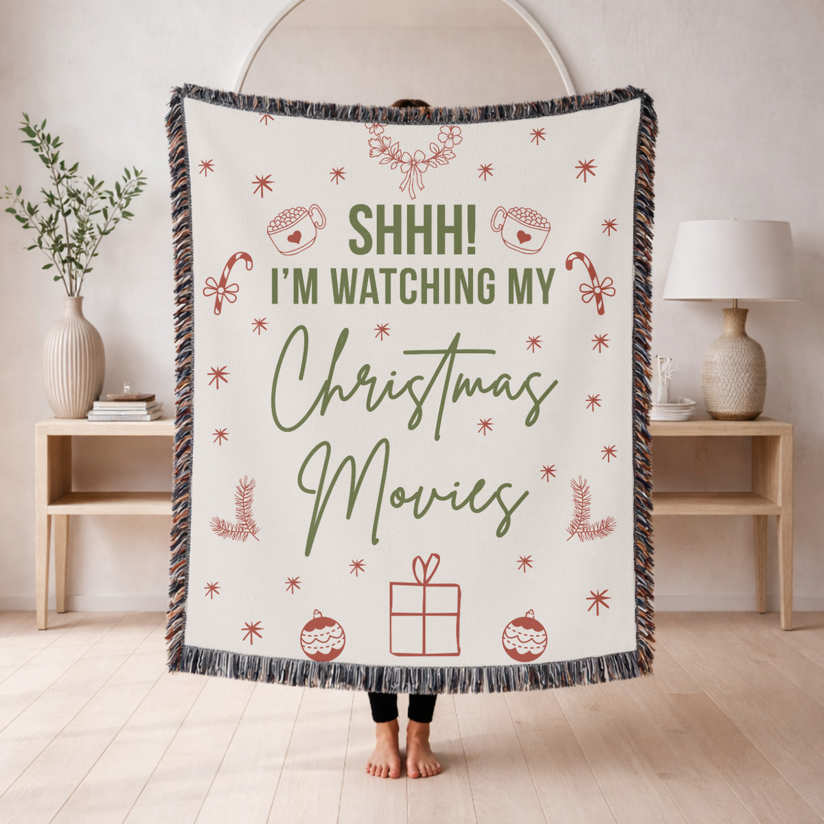 Christmas Movie Night Blanket, Funny Throw for Cozy Holiday Decor, Festive Winter Gift for Her