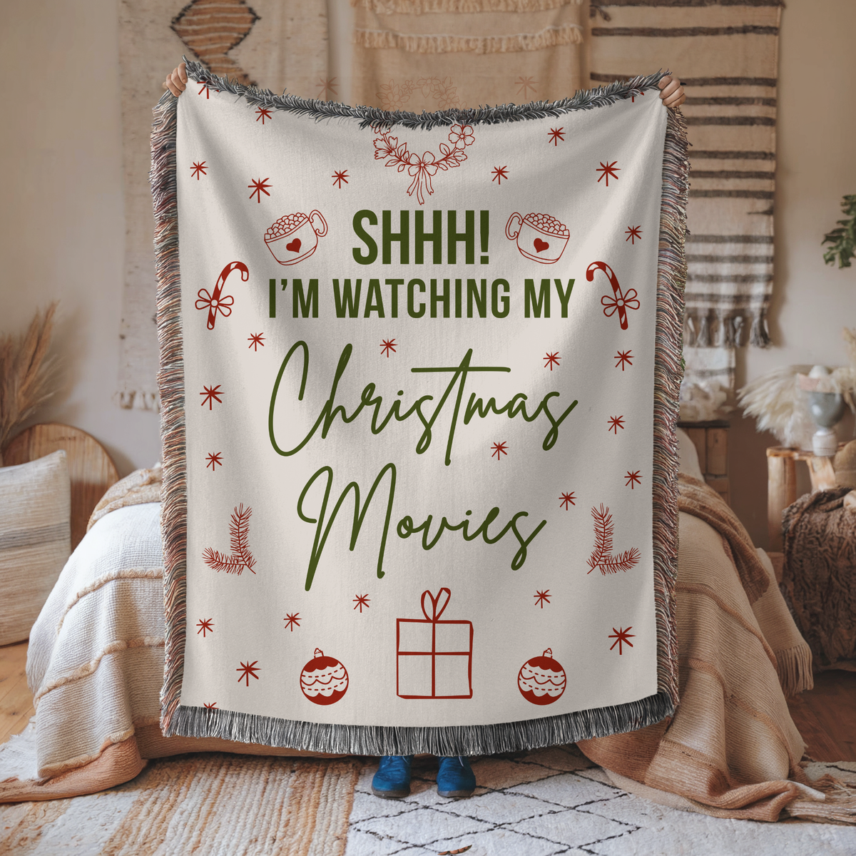 Christmas Movie Night Blanket, Funny Throw for Cozy Holiday Decor, Festive Winter Gift for Her